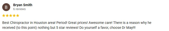 A 5-star Google review of Donovan May, DC praising the great prices and awesome care